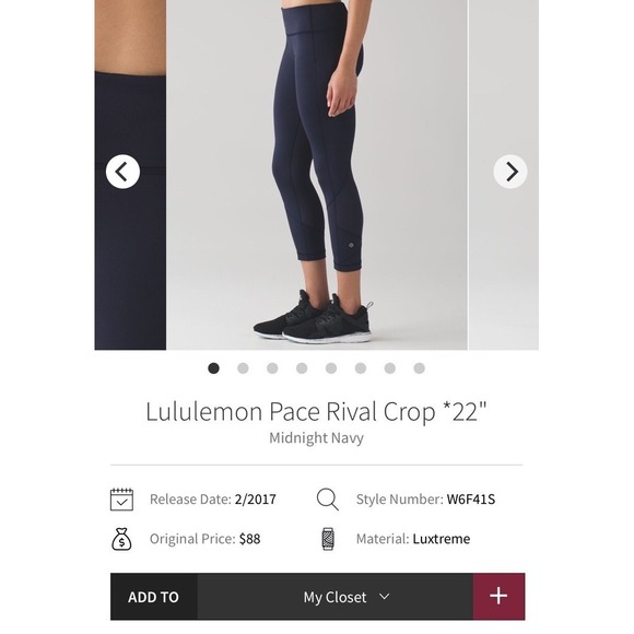 lululemon athletica Pants - Lululemon Pace Rival Crop‎ 22" Leggings Women's 4 Navy Blue Yoga Athleisure